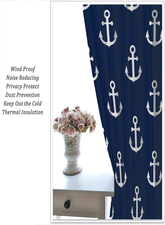 JADERYS Anchor Curtains Vintage Rustic Ocean Nautical Style Navy Blue White Bedroom Living Room Bathroom Blackout Rod Pocket Decoration Window Drapes 42x45in - Image 4